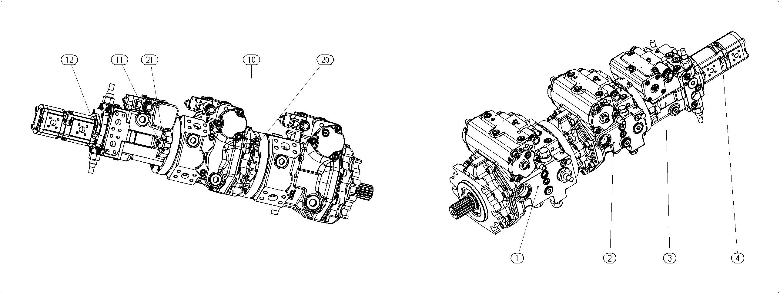 A4VG145EP2/40+A4VG085EP2/40+A10VG63EP4-K — Zeichnung
